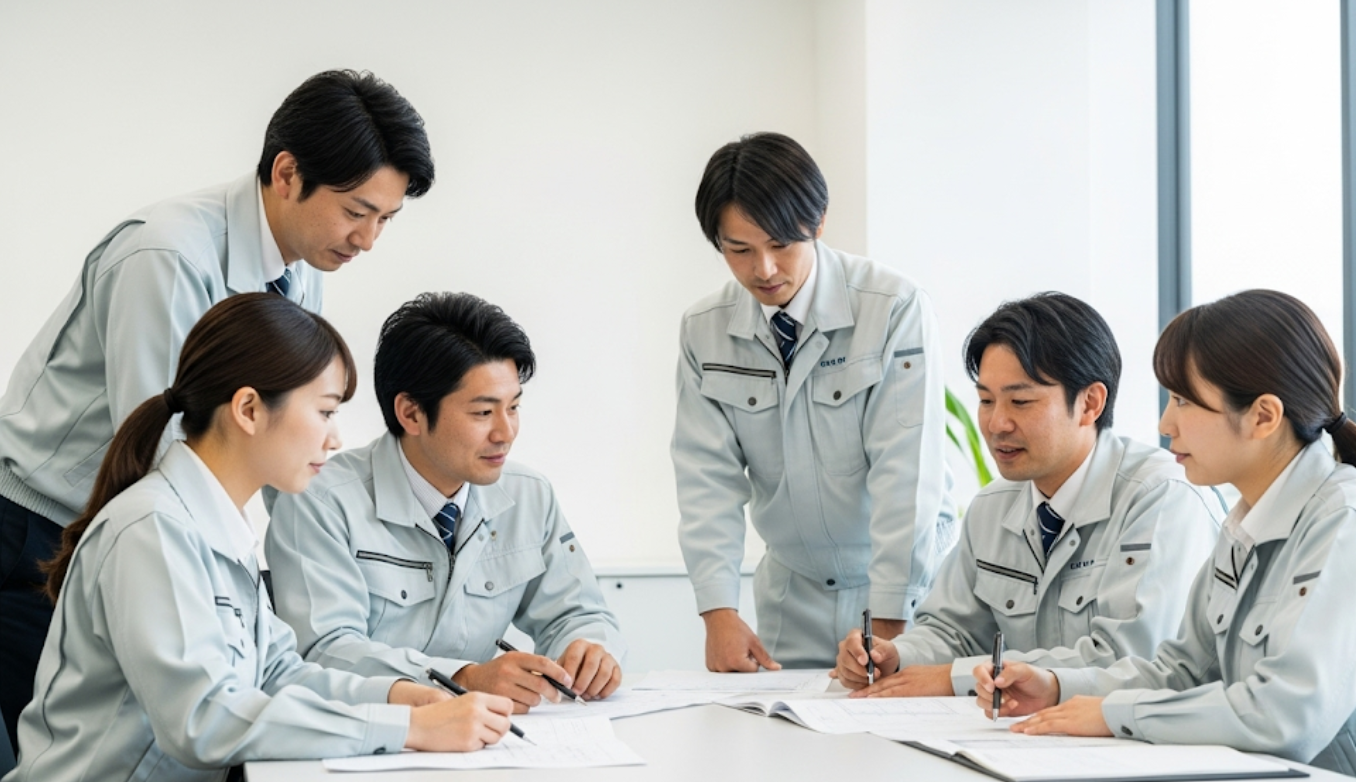 お客様の声を真摯に受け止め、品質向上のために会議で議論するアップリメイクのスタッフたち