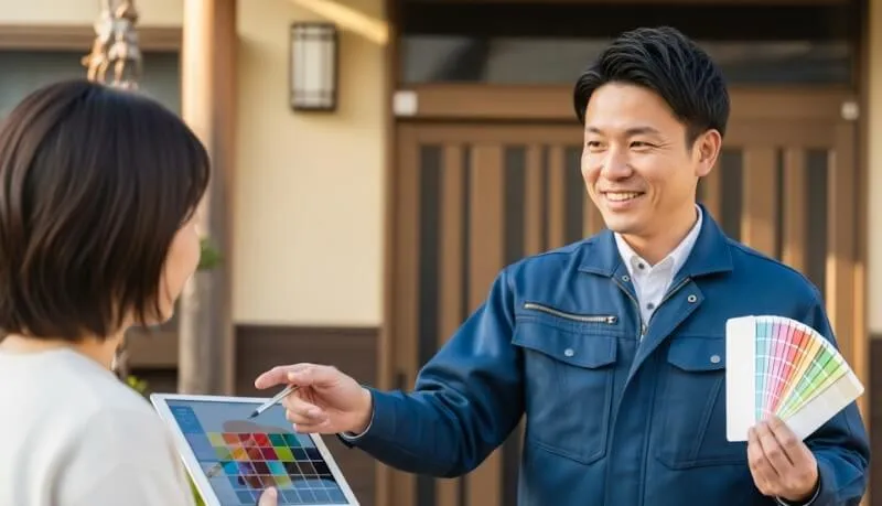 外壁塗装の費用相場を考えるイメージ。電卓と家の模型、そしてお金。