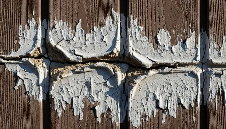 経年劣化によりひび割れて肉痩せした外壁のシーリング(コーキング)のクローズアップ写真。メンテナンスの重要性を示している