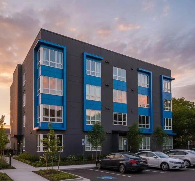 塗装工事により資産価値が向上したモダンなアパートの外観