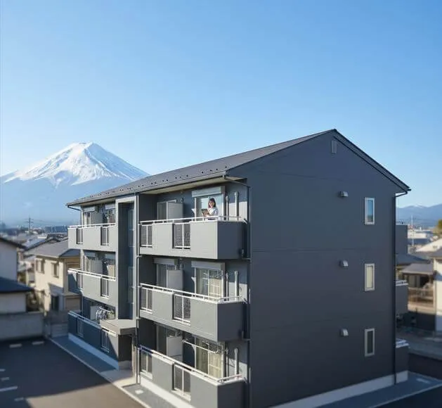 きれいに外壁塗装され資産価値が維持されたモダンなアパート。固定資産税の不安を解消するイメージ