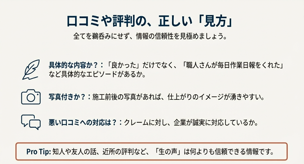 信頼できる口コミや評判を見極めるためのチェックポイント