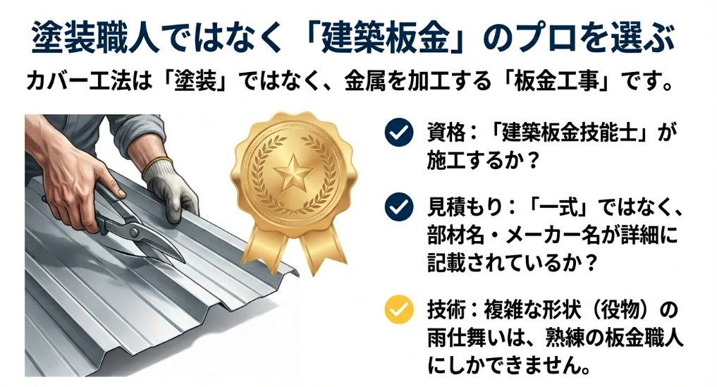カバー工法は塗装ではなく板金工事である。建築板金技能士の資格を持つ業者を選ぶべき理由と見積もりの見極め