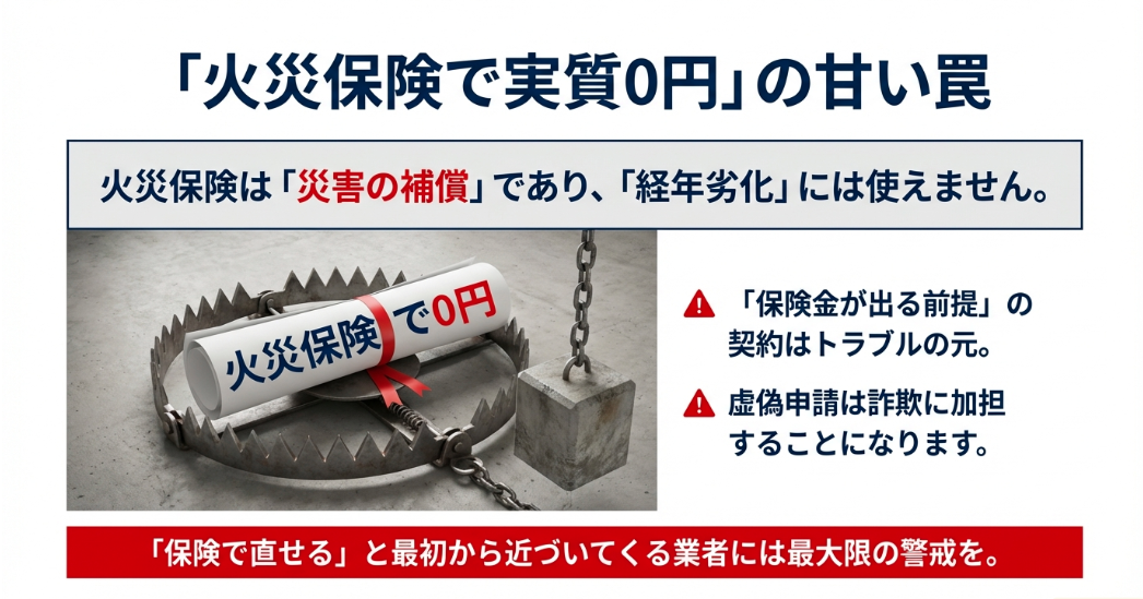 「火災保険で実質0円」という勧誘に潜む詐欺リスクと、経年劣化には保険が使えないことへの警告