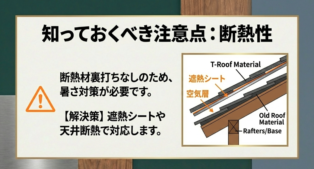 断熱材裏打ちなしのT・ルーフにおける遮熱シートや天井断熱などの対策方法